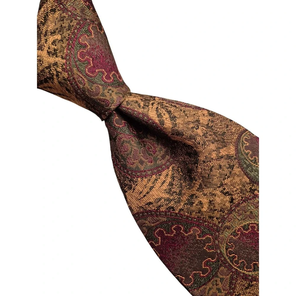 Christian Dior Monsieur Vintage‎ Paisley Medallion Silk Blend Tie Gold Burgundy